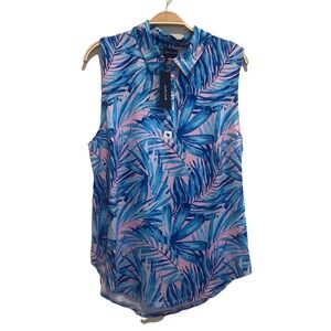 Bad Birdie Women Shirt XXL Blue Pink Sleeveless Golf Polo Floral Performance NWT